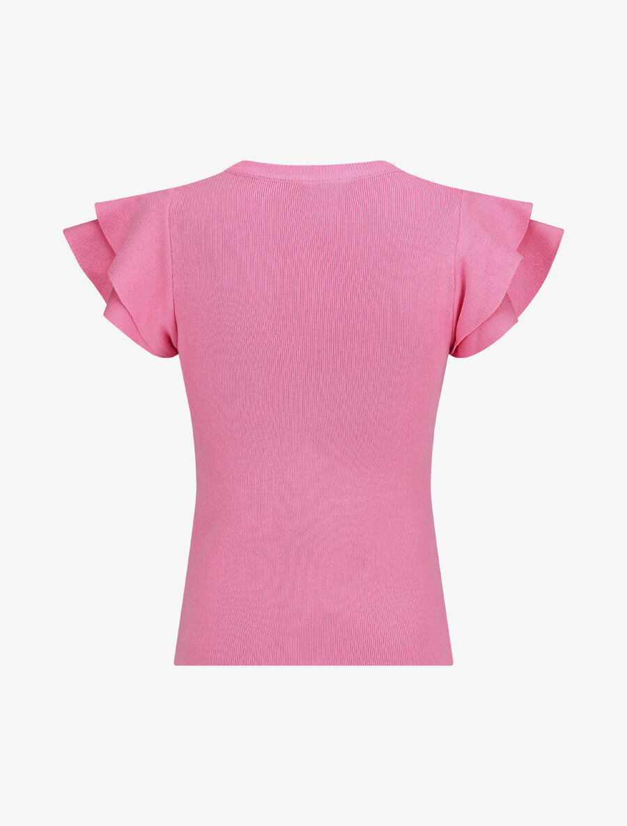 Top ajusté en maille mancherons volantés - Rose - 2