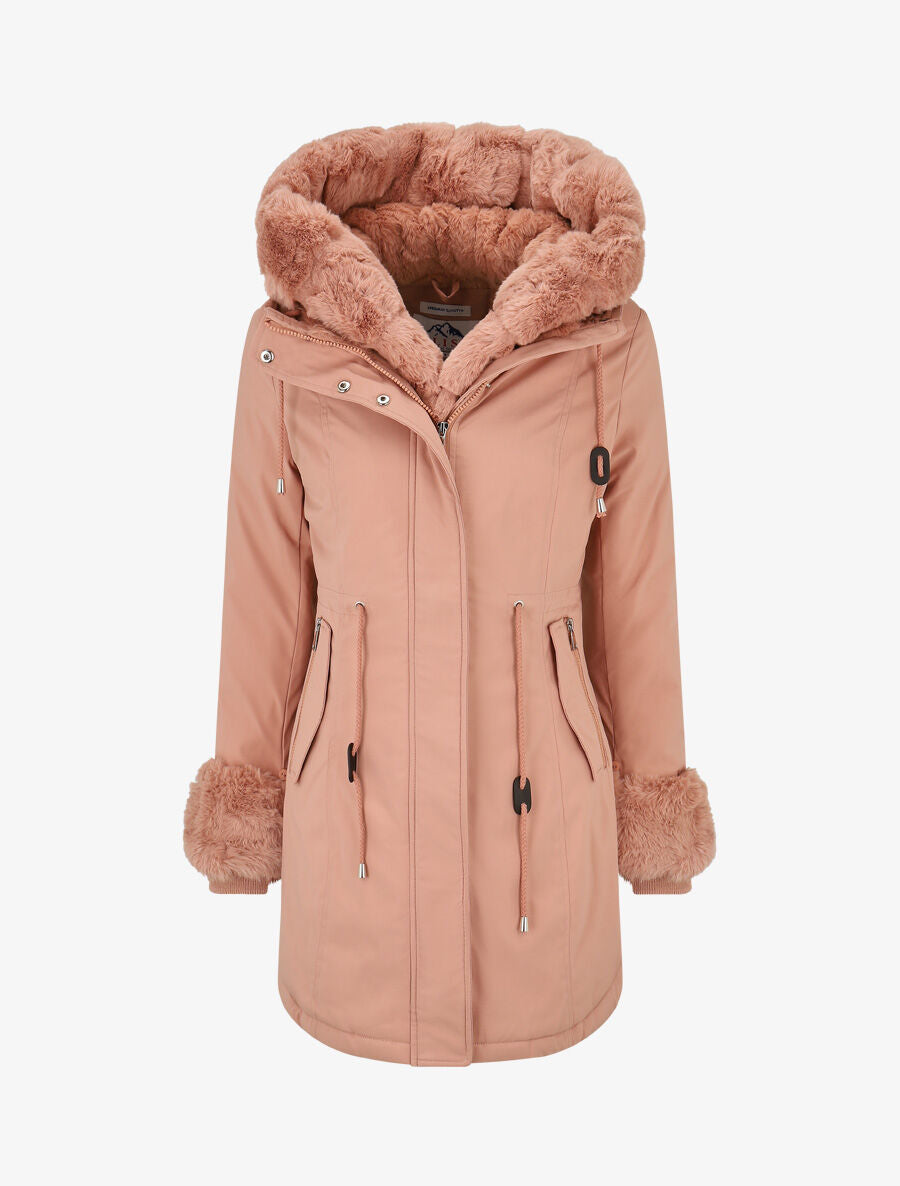 Parka uni à fourrure synthétique amovible - Rose - 1