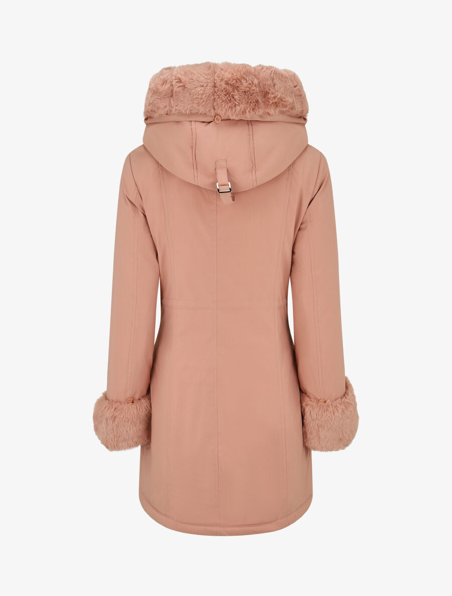 Parka uni à fourrure synthétique amovible - Rose - 2