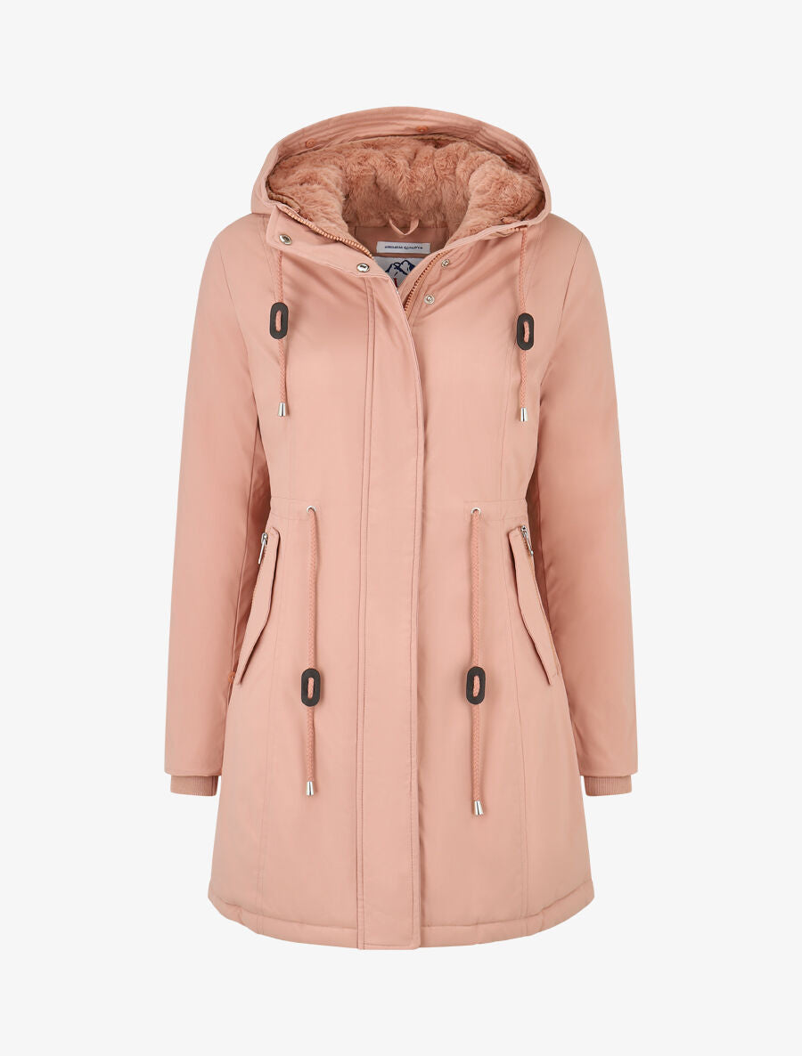 Parka uni à fourrure synthétique amovible - Rose - 4