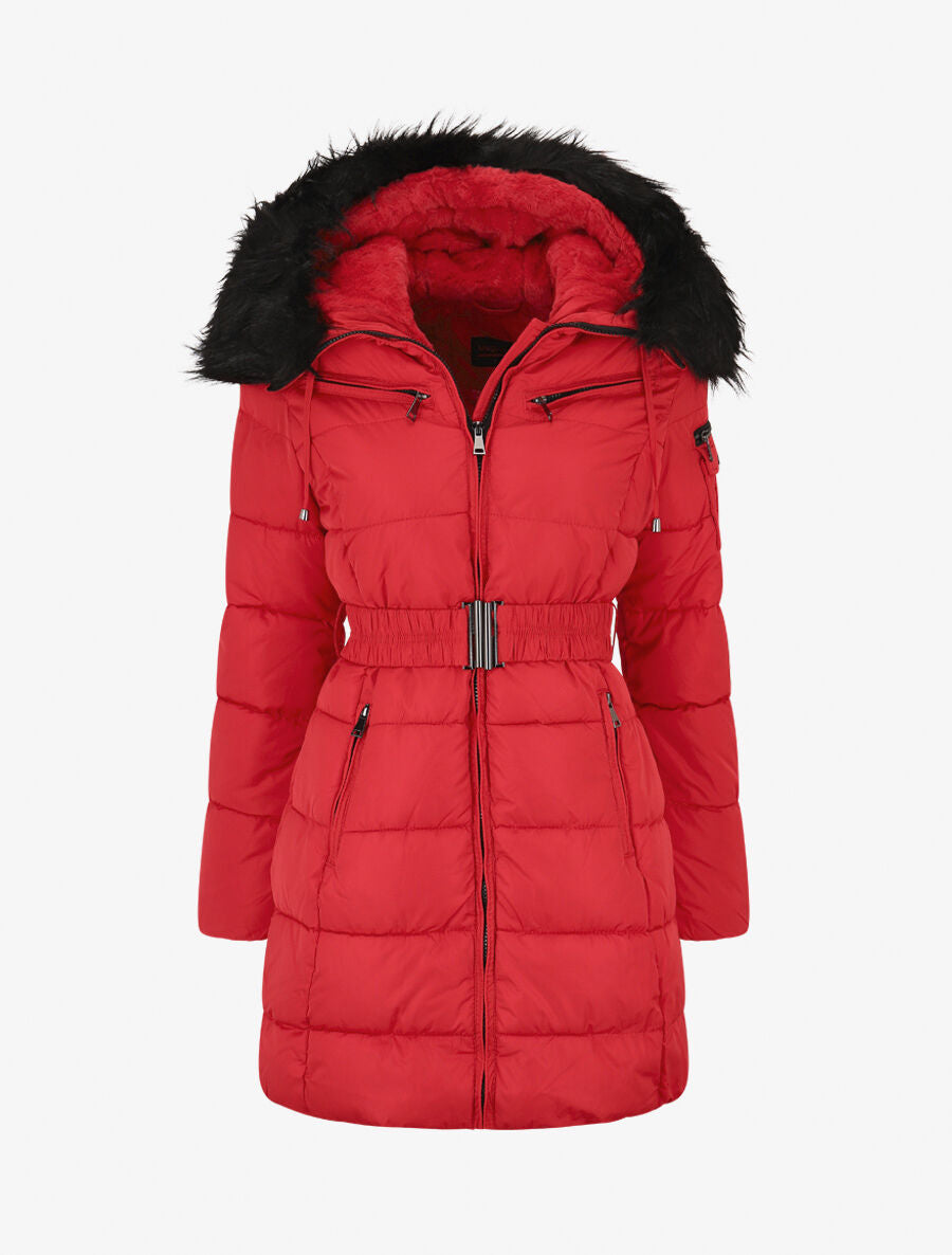 Doudoune ceinturée à poches zippées - Rouge - 1