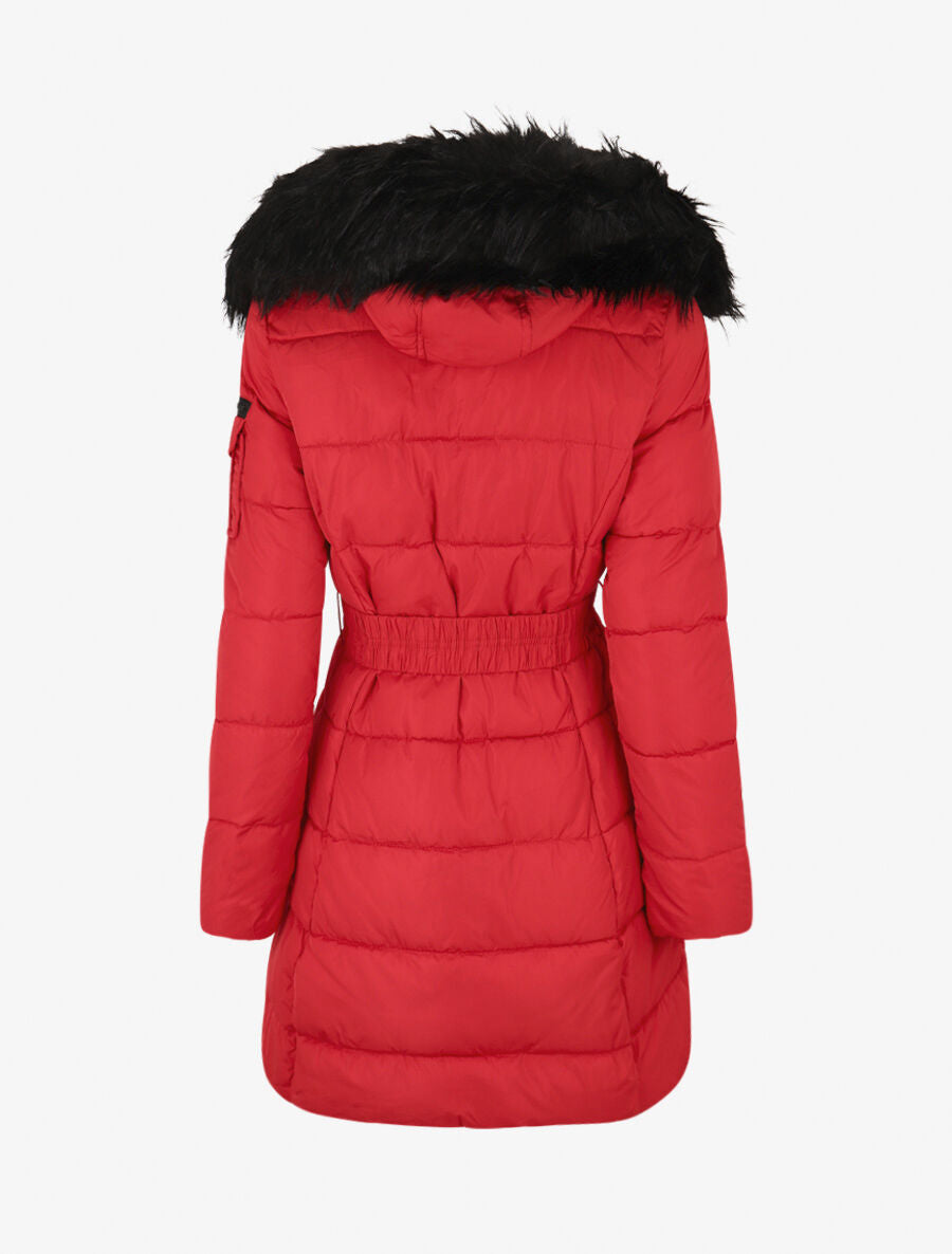 Doudoune ceinturée à poches zippées - Rouge - 2