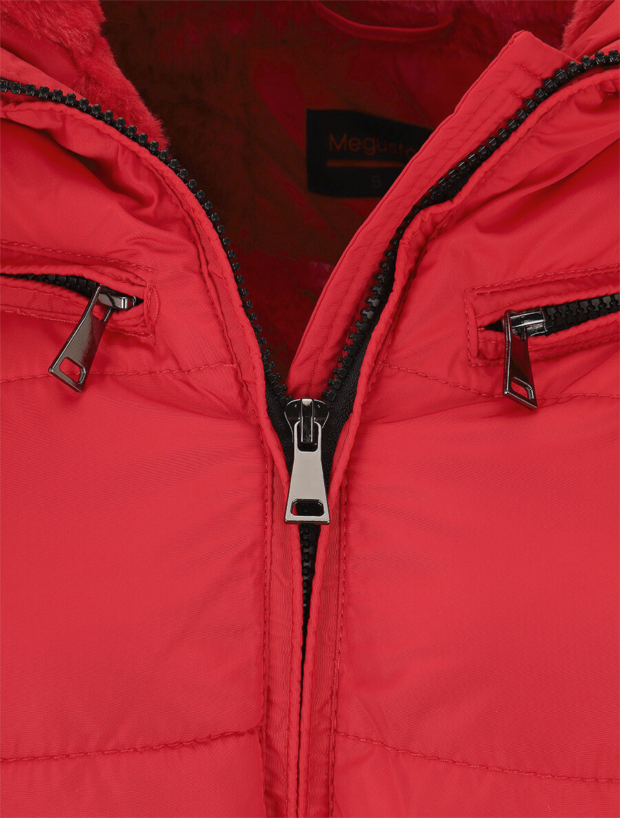 Doudoune ceinturée à poches zippées - Rouge - 3