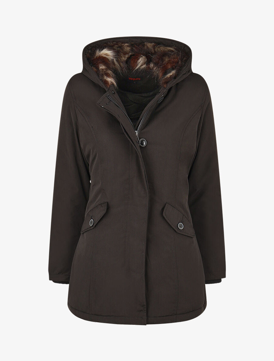 Parka uni à fourrure synthétique dépareillé - Noir - 4