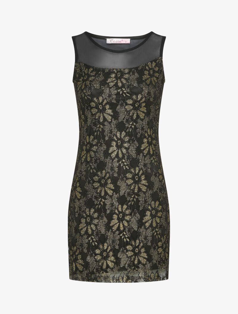 Robe moulante en dentelle irisée - Noir - 1