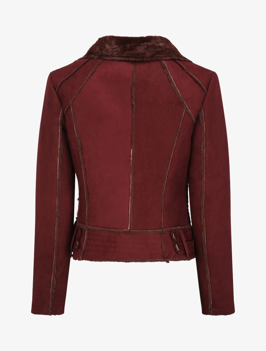 Veste fourrée à sangles - Lie de vin - 2