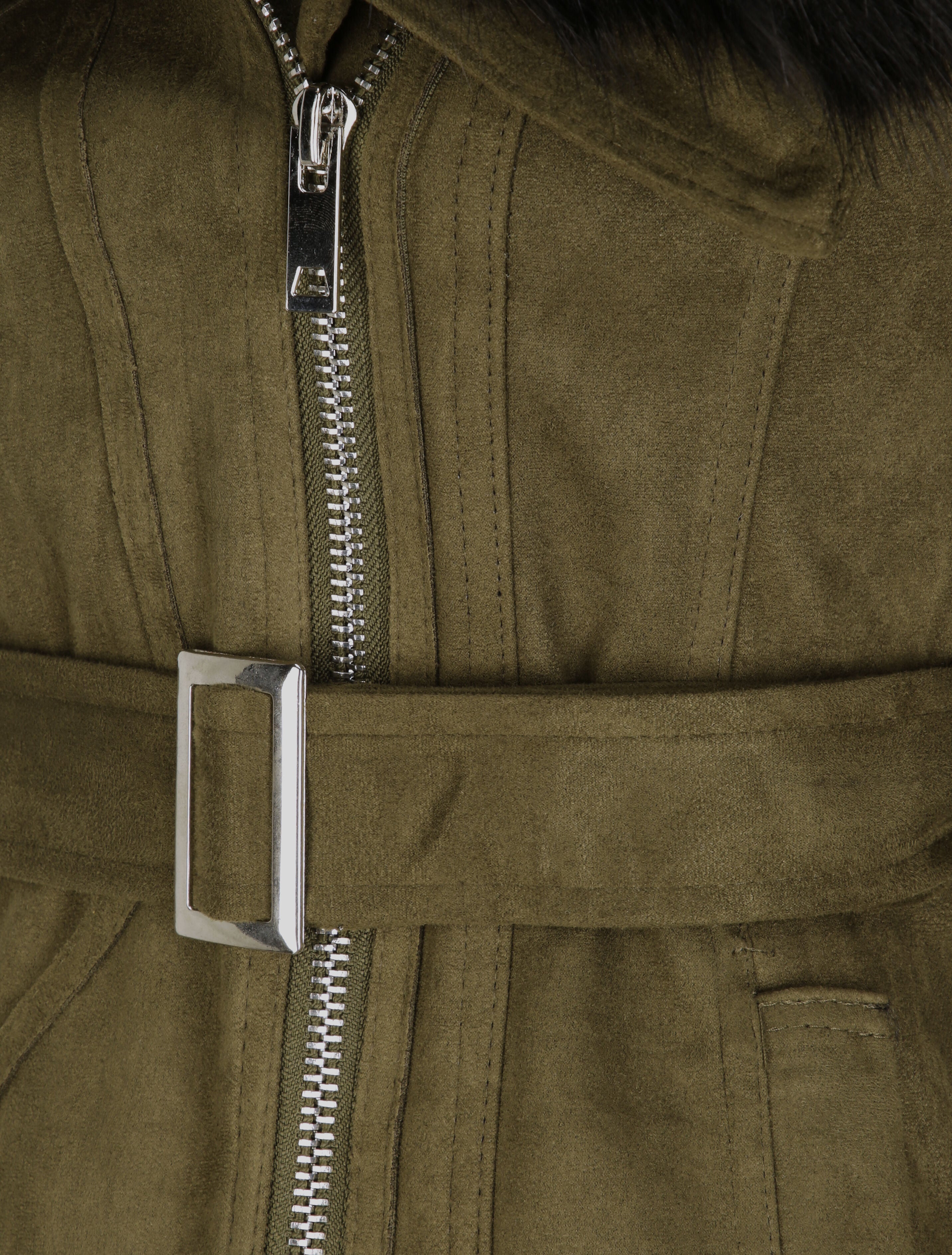 Manteau ajusté à intérieur fourré - Kaki - 3
