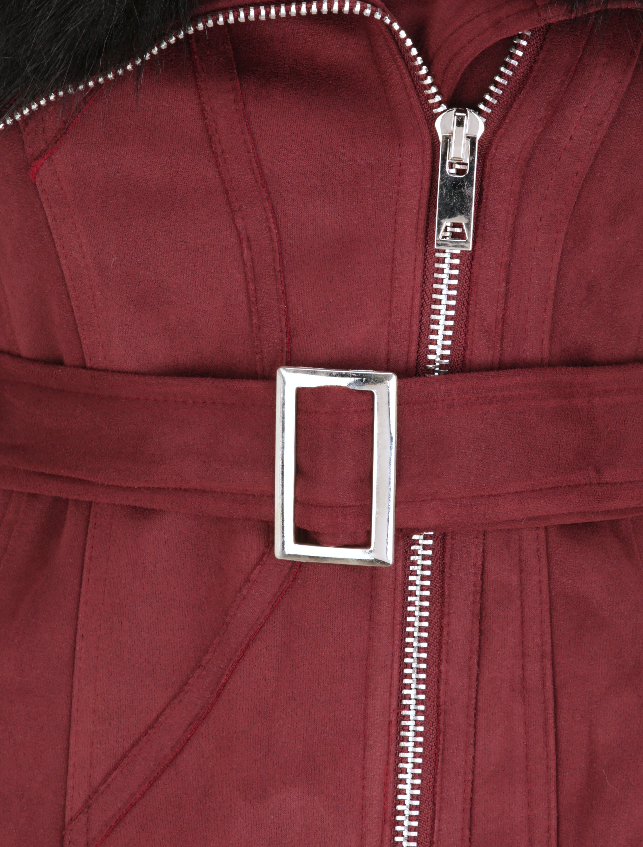 Manteau ajusté à intérieur fourré - Lie de vin - 3