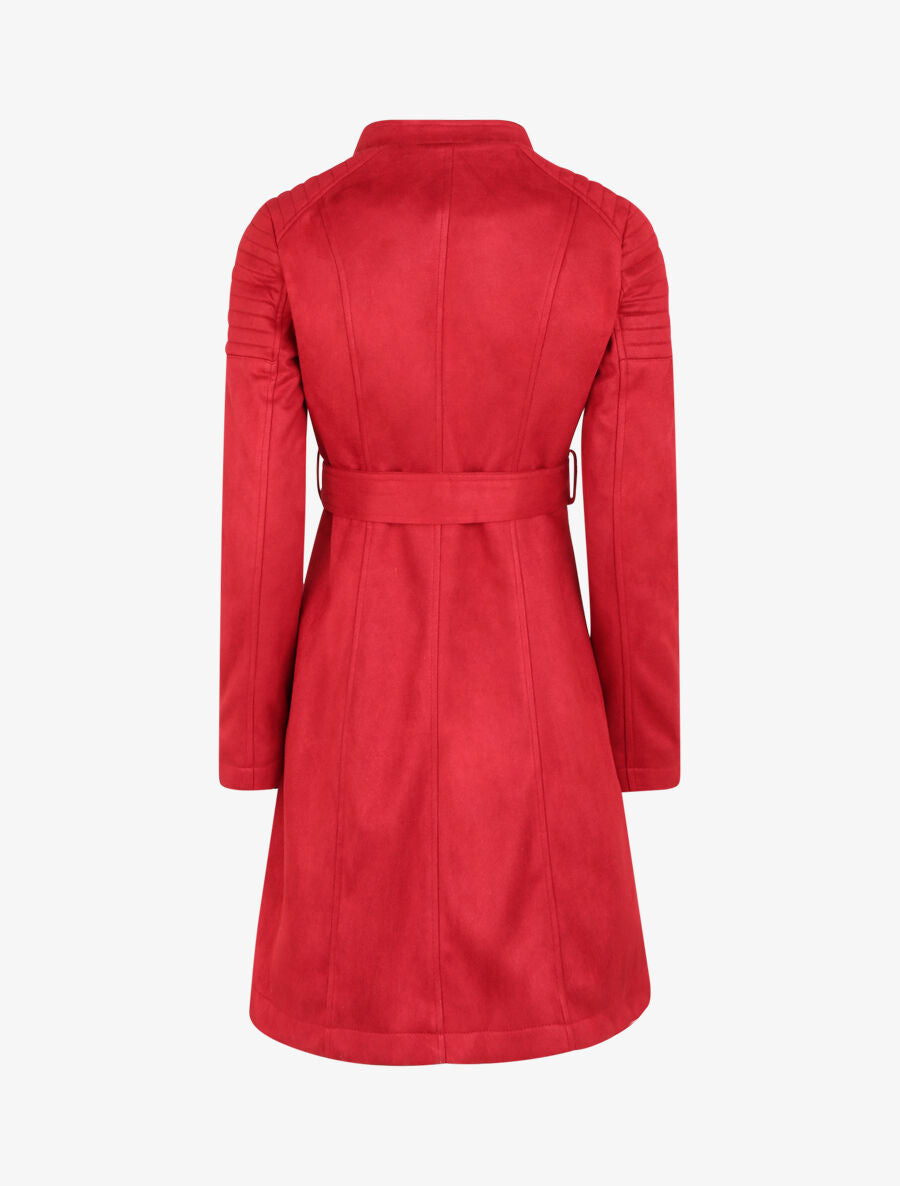 Veste fourrée en suédine style perfecto - Rouge - 2