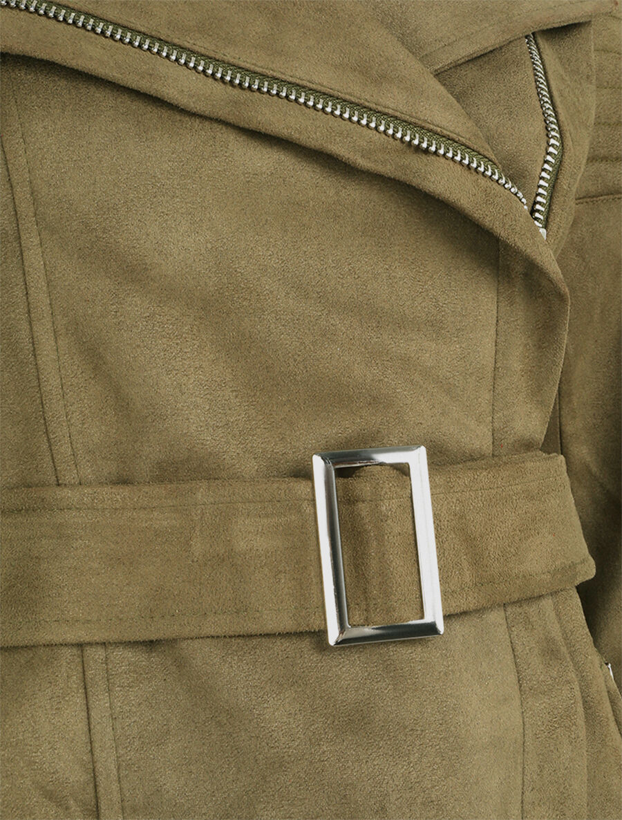 Veste fourrée en suédine style perfecto - Kaki - 3