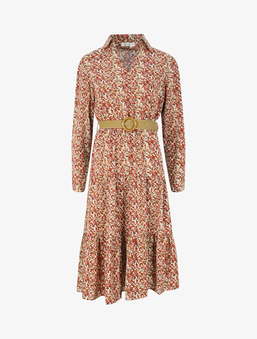 Robe longue à imprimé primevères - Marron - 1