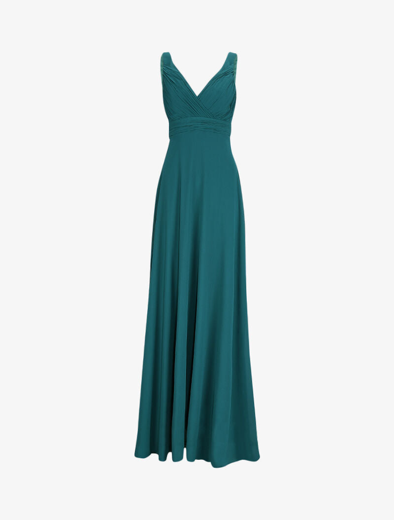 Robe longue empire à détail plissé - Vert canard - 1