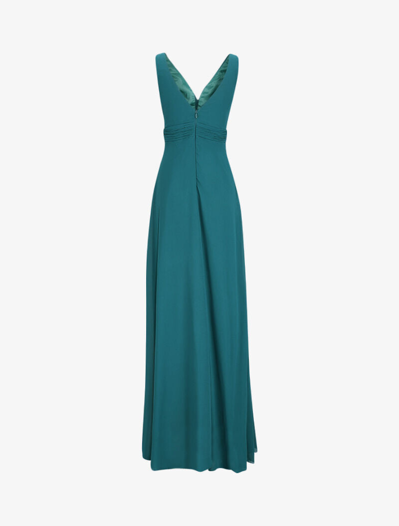 Robe longue empire à détail plissé - Vert canard - 2
