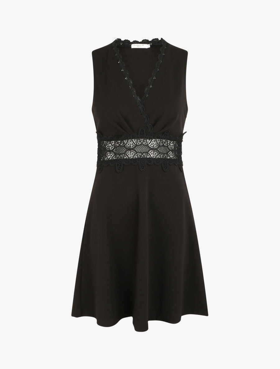 Robe à taille en crochet ajouré - Noir - 1