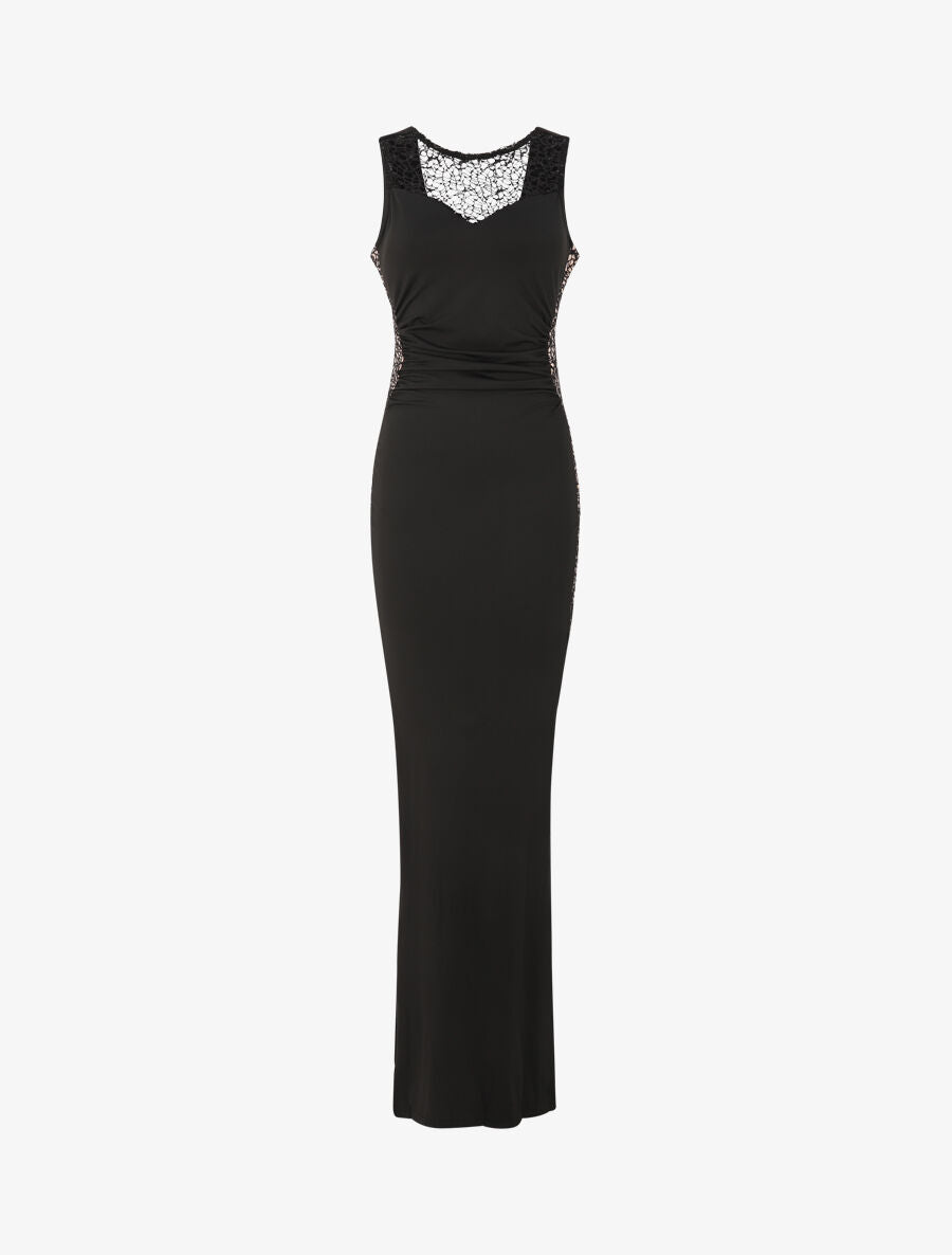 Robe longue à détail crochet et sequins - Noir - 1