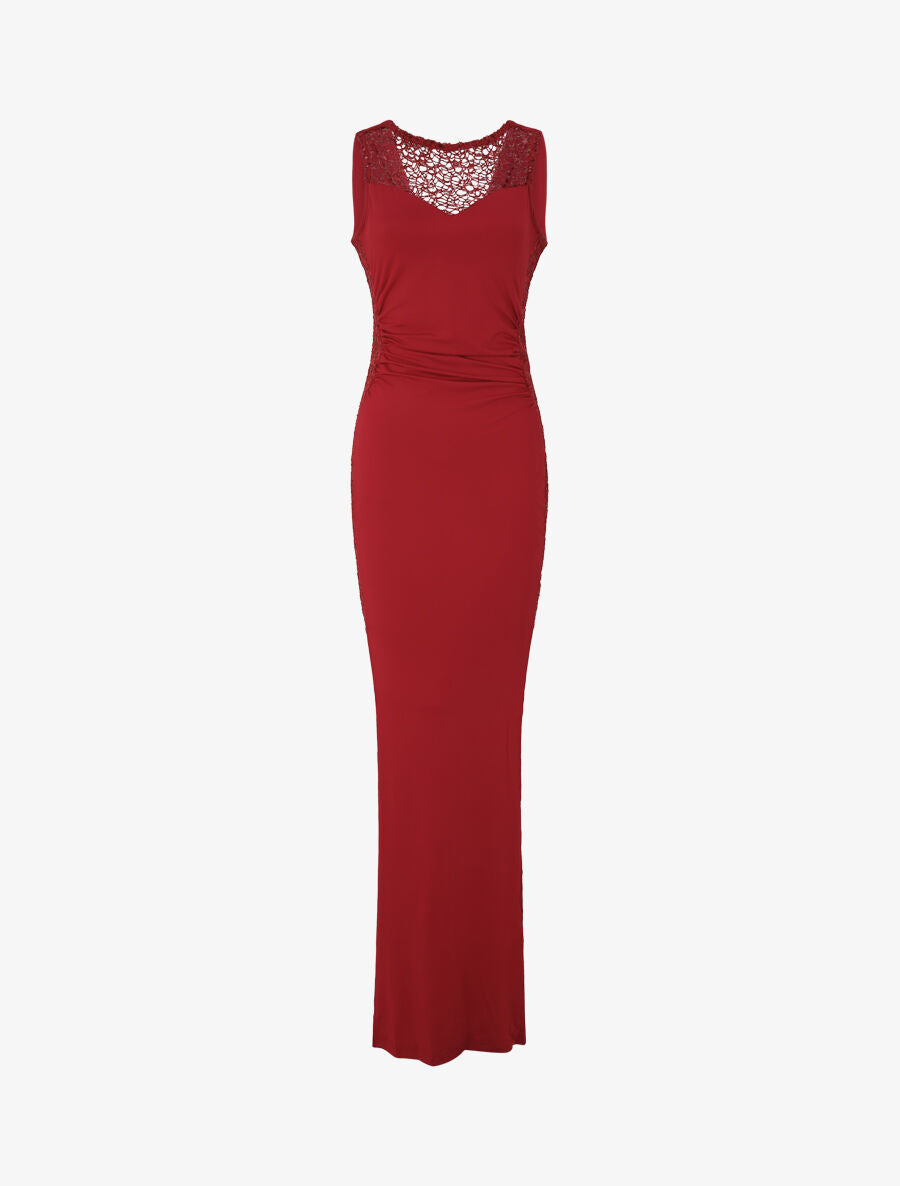 Robe longue à détail crochet et sequins - Bordeaux - 1
