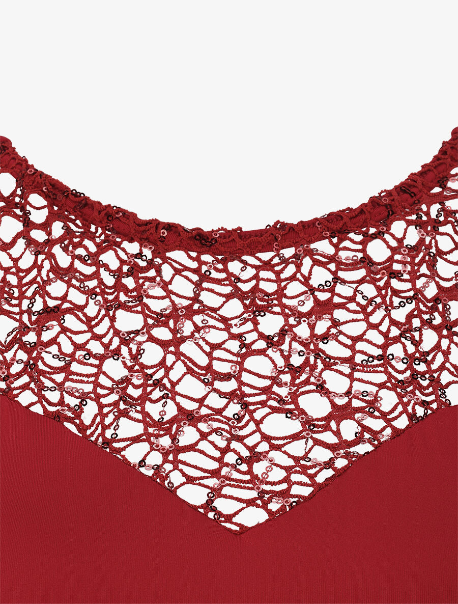 Robe longue à détail crochet et sequins - Bordeaux - 4
