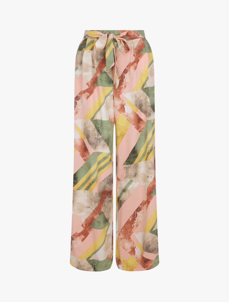 Pantalon wide leg imprimé géométrique - Rose - 1