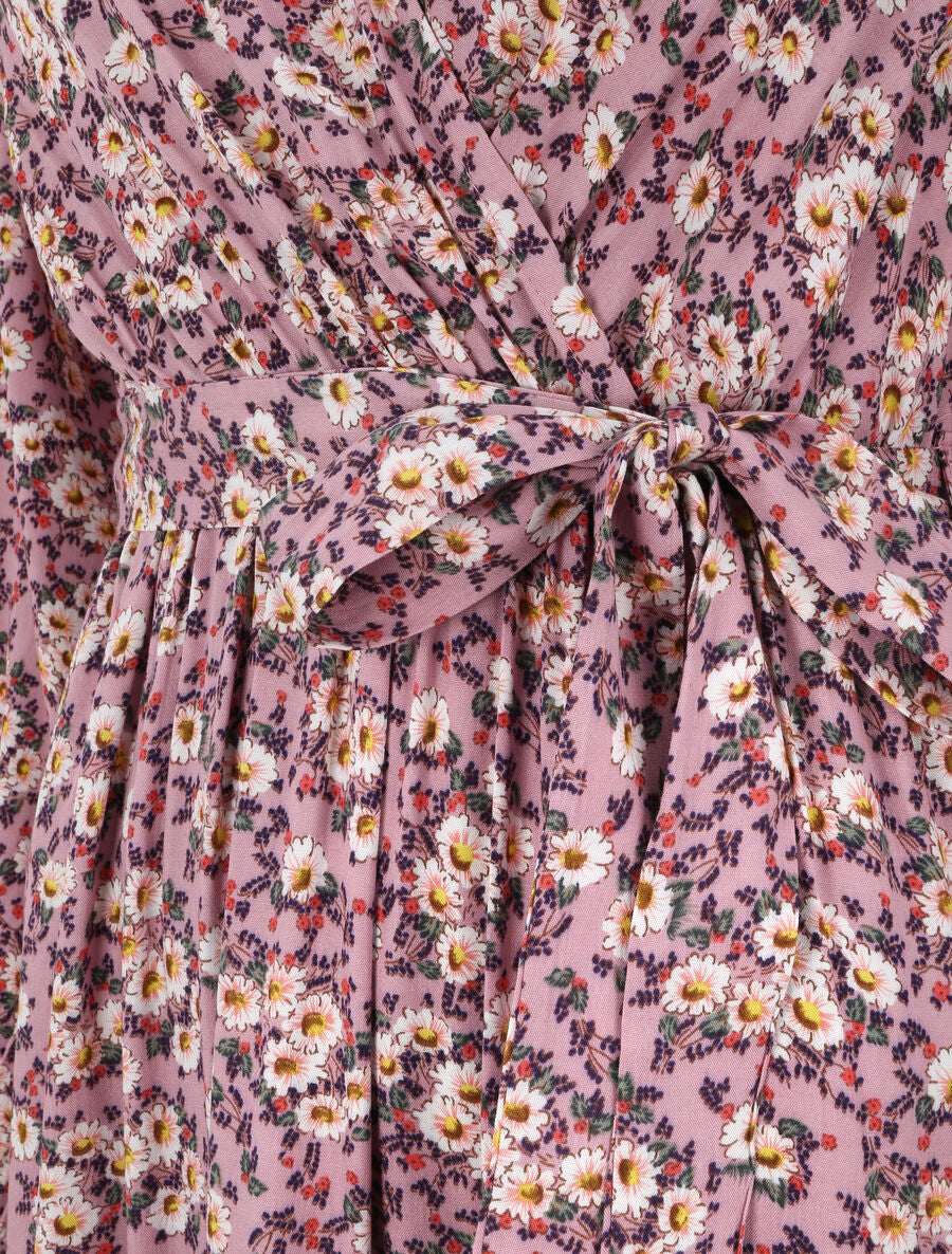 Robe longue empire imprimé pâquerettes - Rose - 3