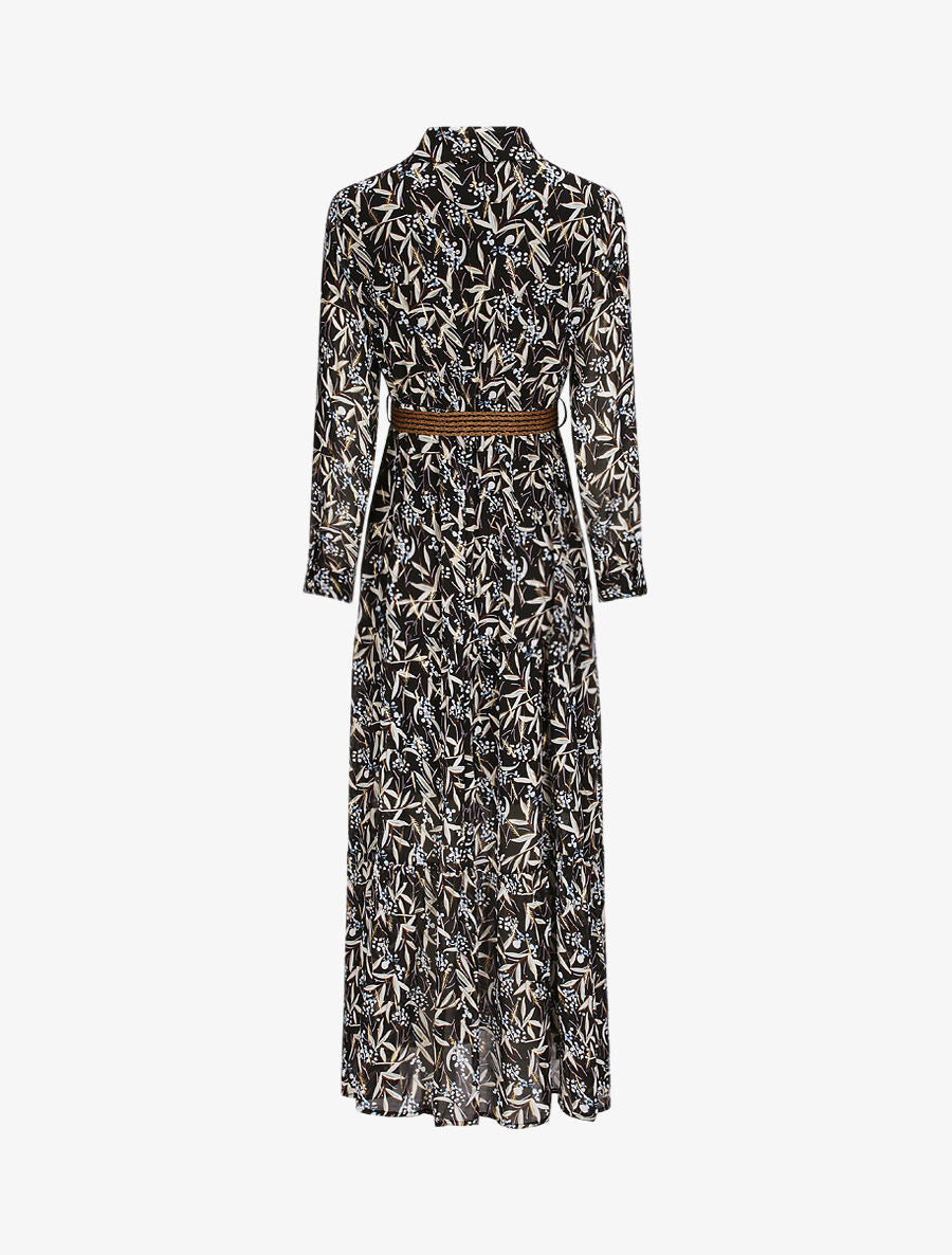 Robe longue empire imprimé feuilles d&