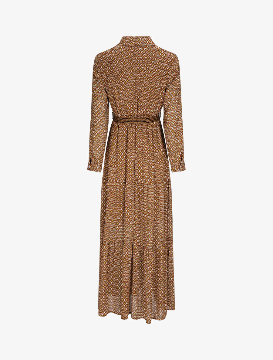 Robe longue empire imprimé faience - Marron - 2