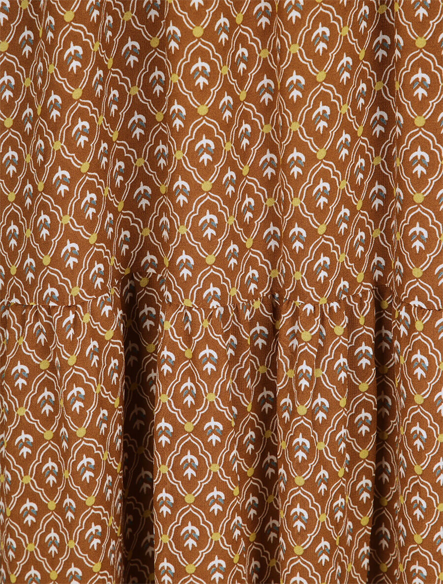 Robe longue empire imprimé faience - Marron - 3