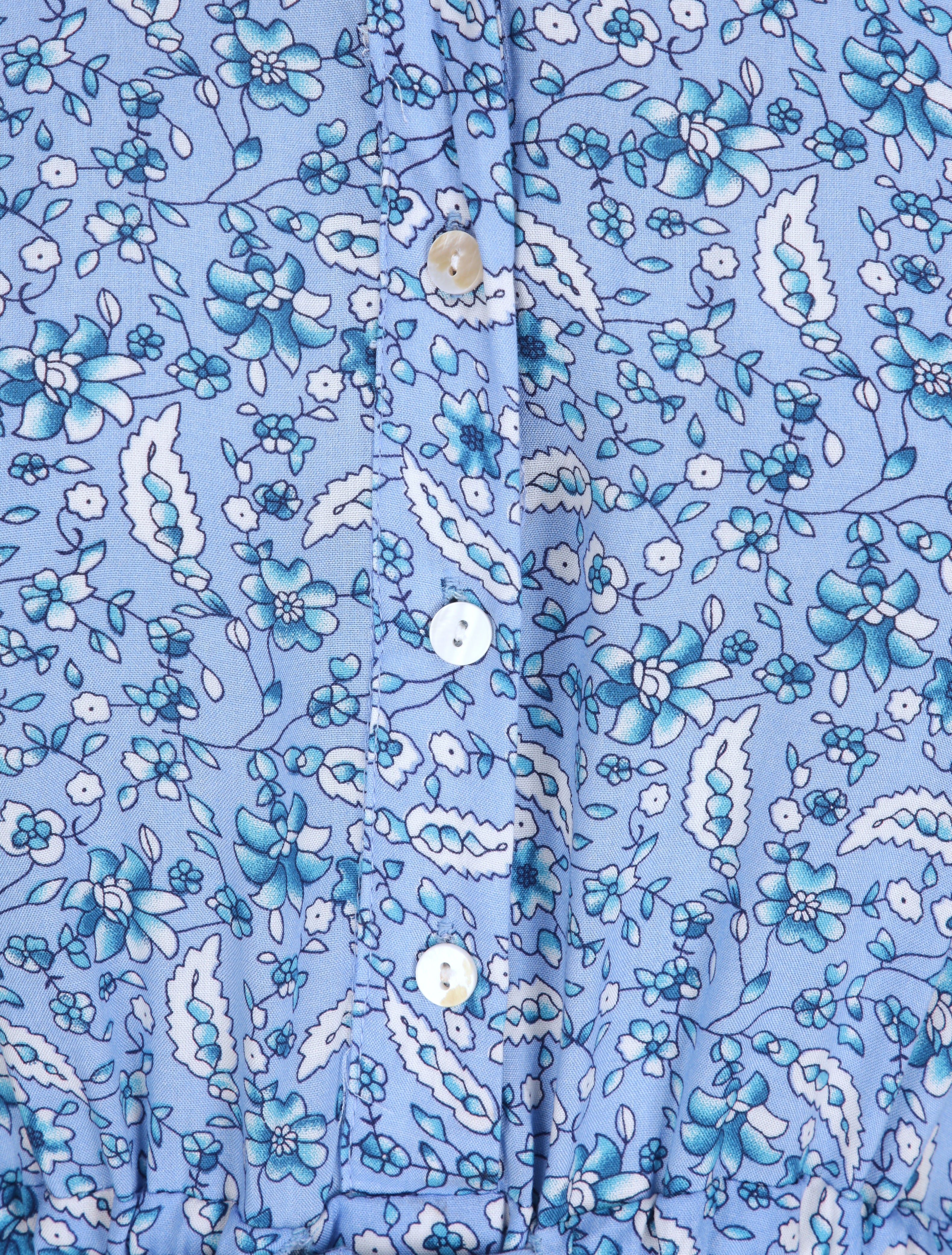 Robe longue empire manches 3/4 et imprimé fleuri - Bleu - 4