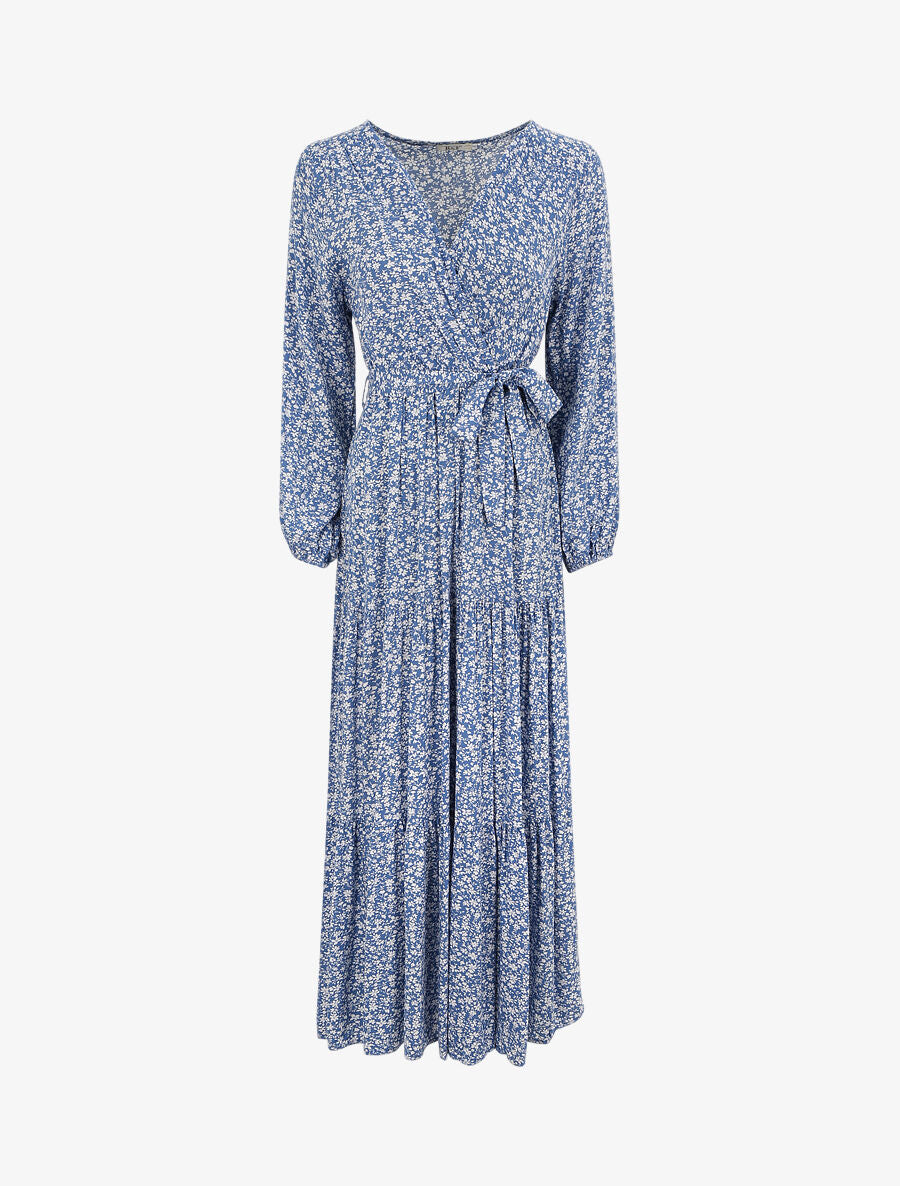 Robe longue à imprimé multi-fleurs - Bleu - 1