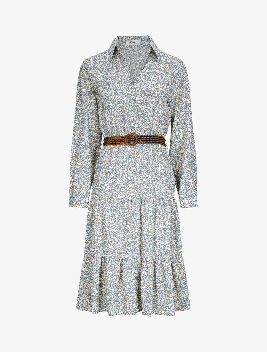 Robe longue à imprimé fleurs - Bleu ciel - 1