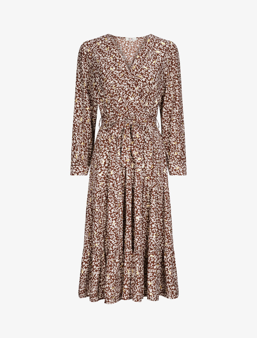 Robe longue à imprimé fleurs et feuilles stylisées - Marron - 1