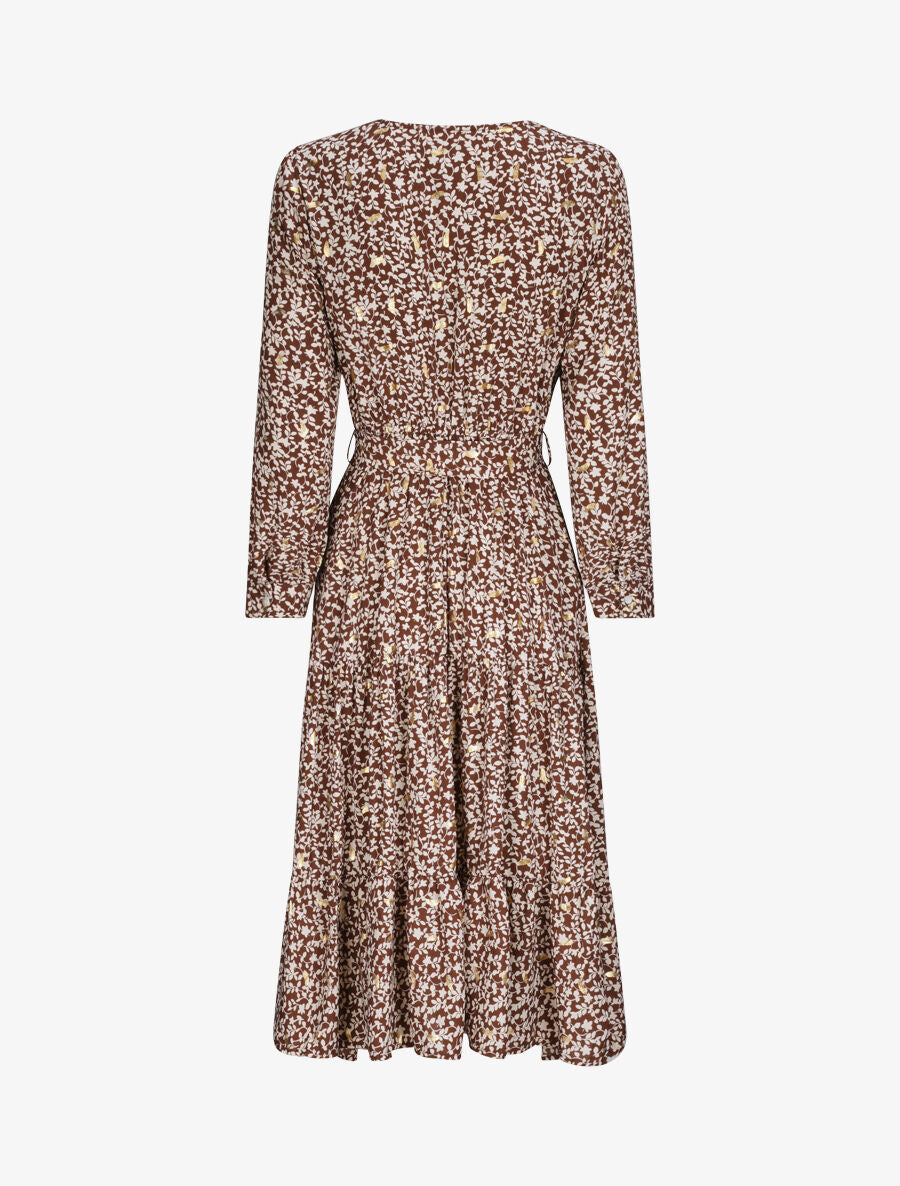 Robe longue à imprimé fleurs et feuilles stylisées - Marron - 2