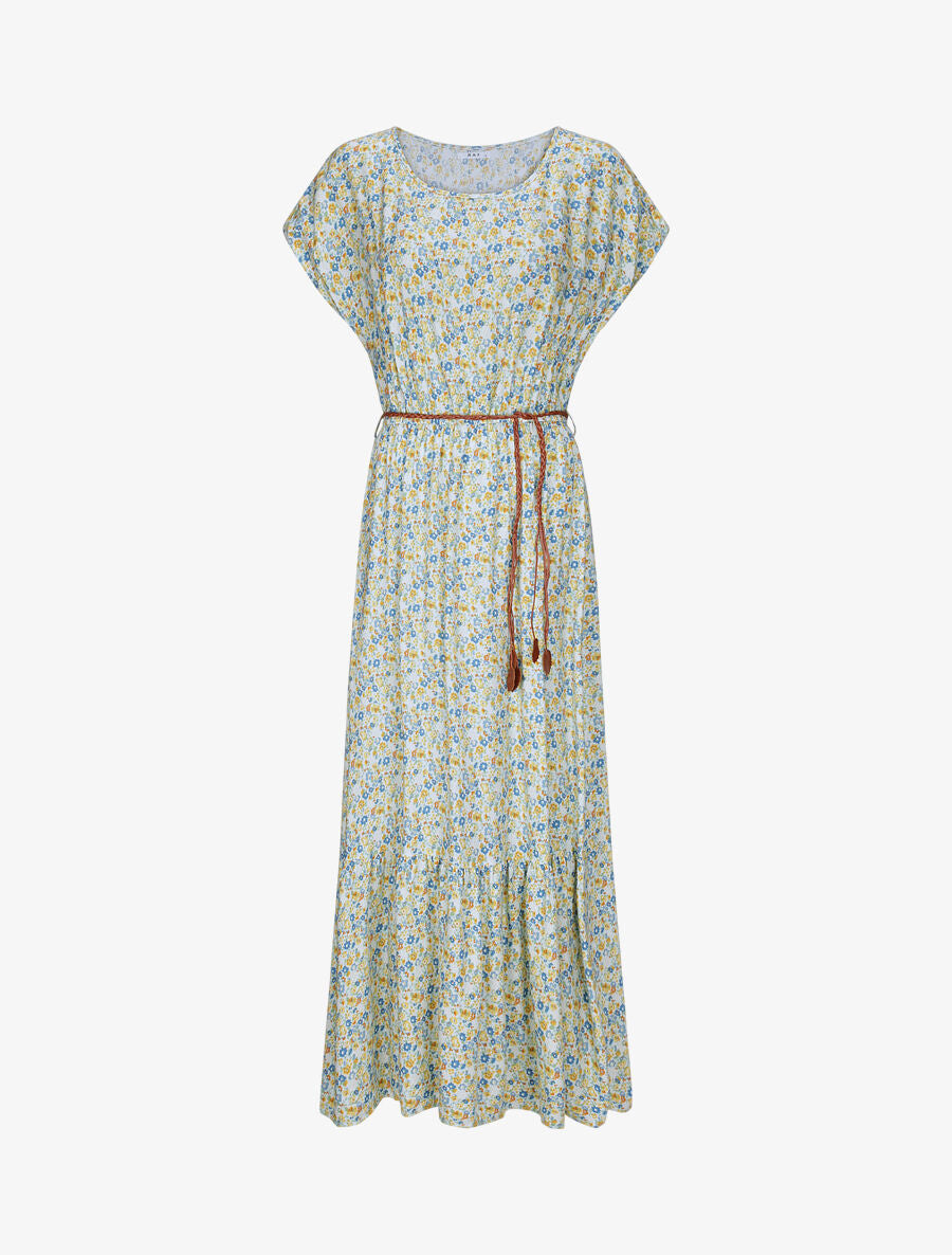 Robe longue à imprimé fleurs diverses - Bleu ciel - 4