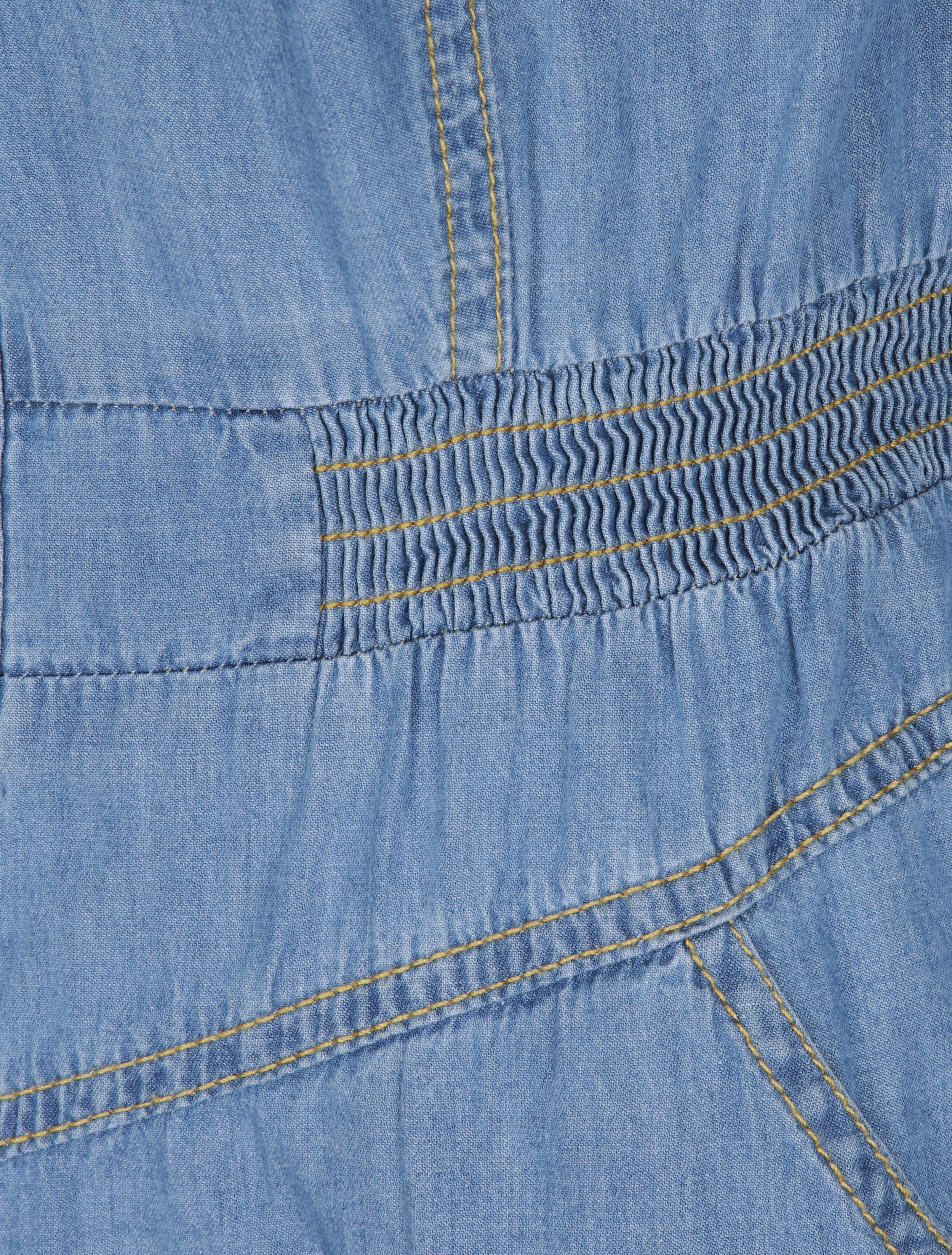 Combishort en jean épaules à volants - Bleu - 3
