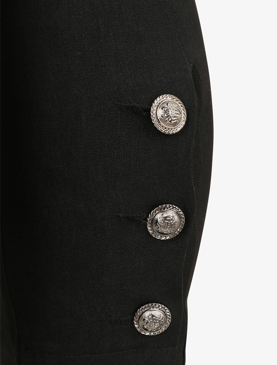 Pantalon droit uni à bords boutonnés - Noir - 3