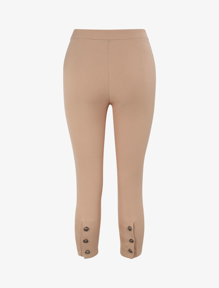 Pantalon droit uni à bords boutonnés - Beige - 2