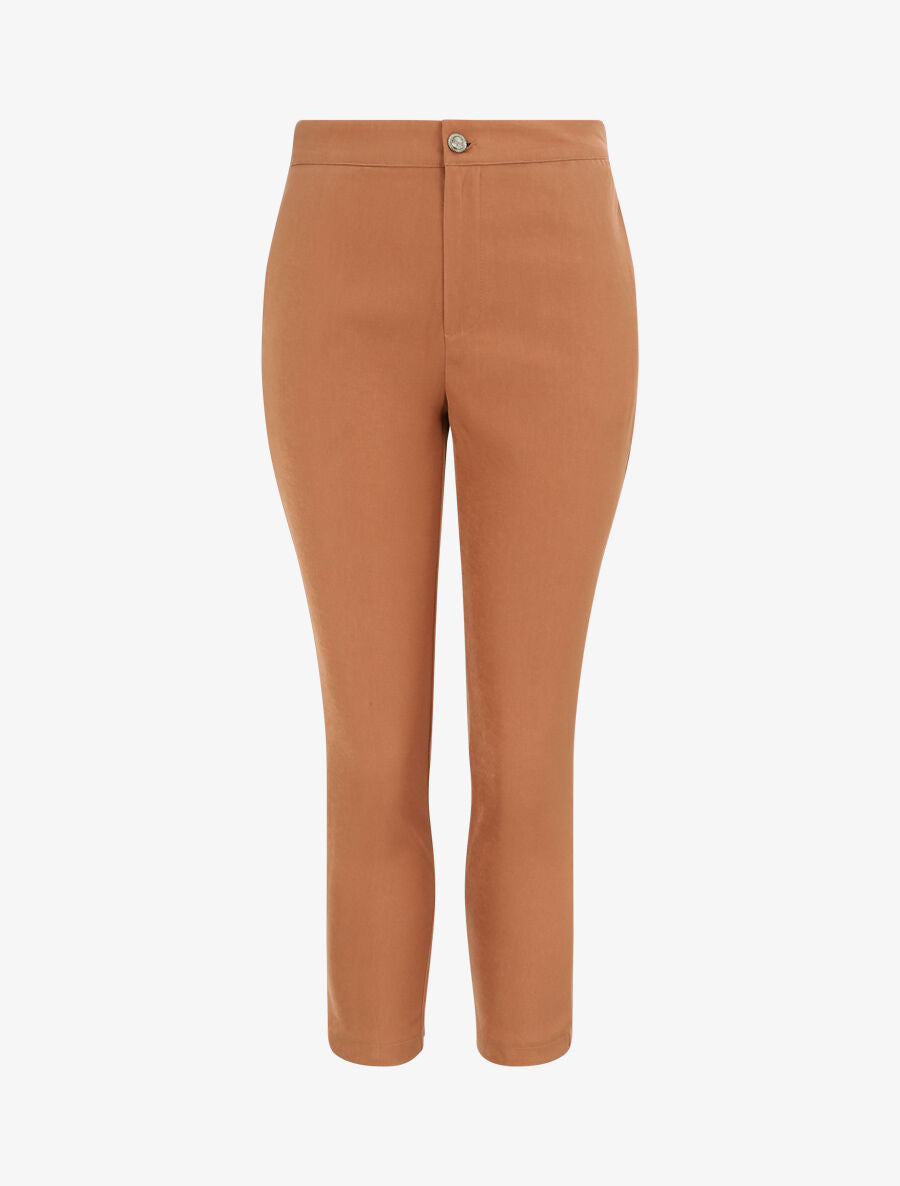 Pantalon droit uni à bords boutonnés - Marron - 1
