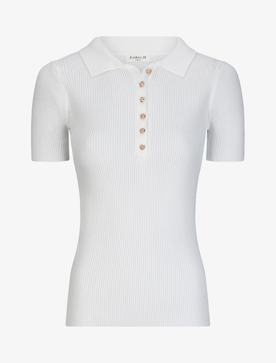 Polo ajusté en maille côtelée - Blanc - 4