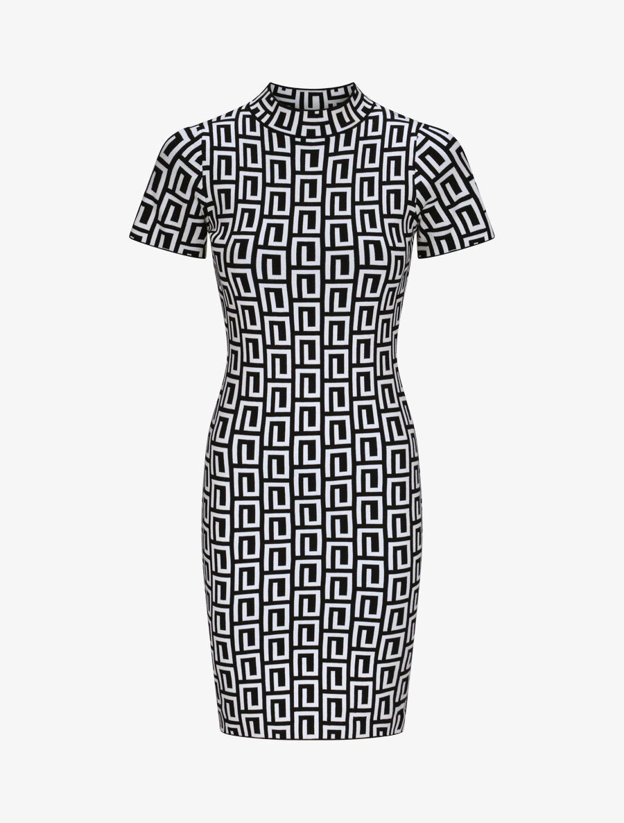 Robe courte ajustée jacquard grec - Noir - 4