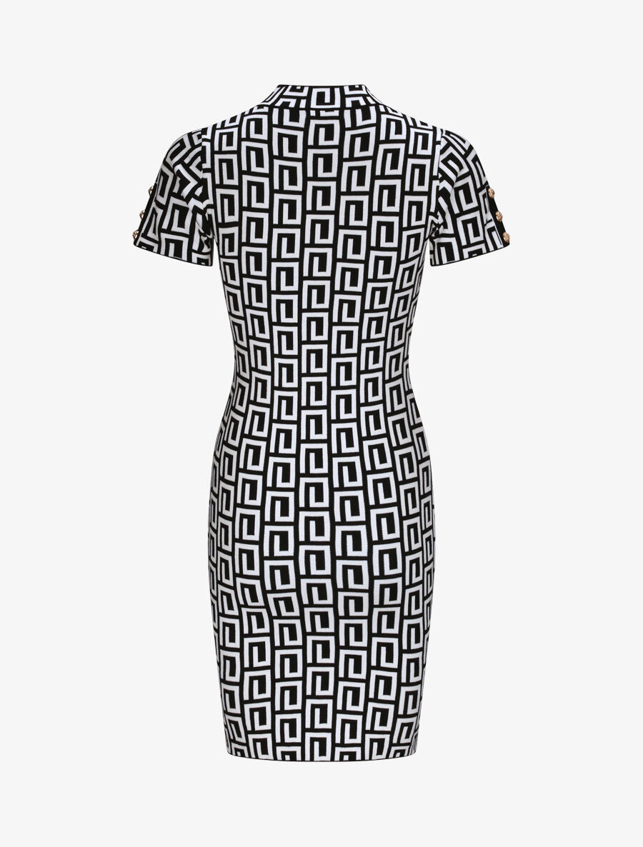 Robe courte ajustée jacquard grec - Noir - 2