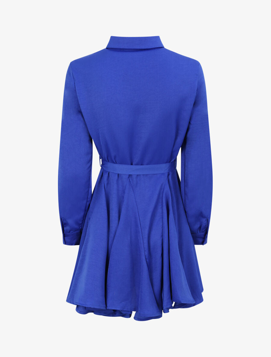 Robe chemise satinée à bords volantés - Bleu roi - 2