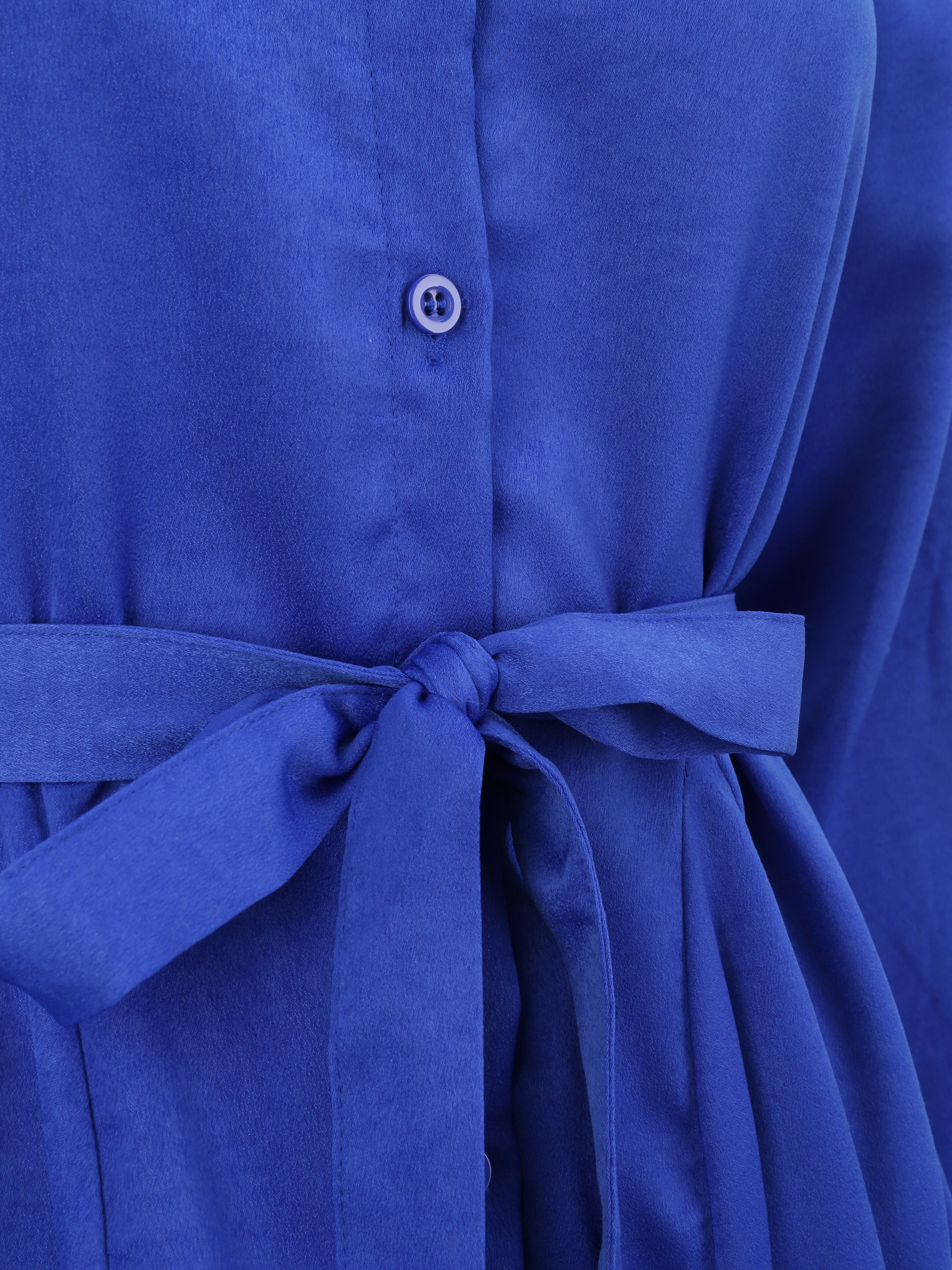 Robe chemise satinée à bords volantés - Bleu roi - 3