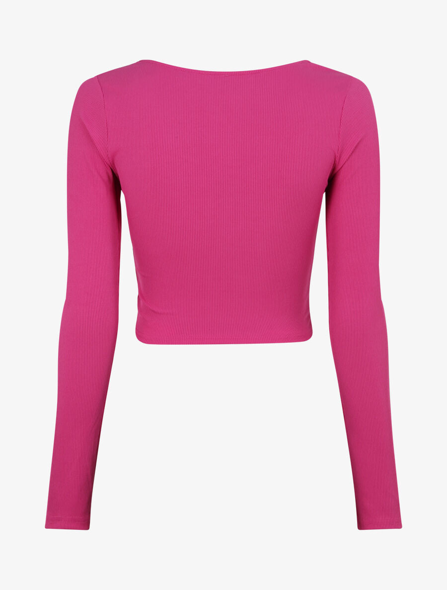 Crop top côtelé avec liens de serrage - Fushia - 2