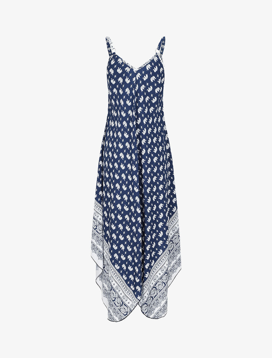 Robe longue asymétrique imprimé éléphants - Marine - 2