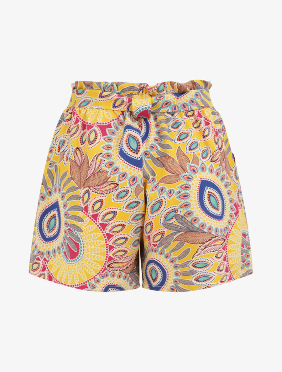 Short à taille froncée imprimé ethnique - Jaune - 2