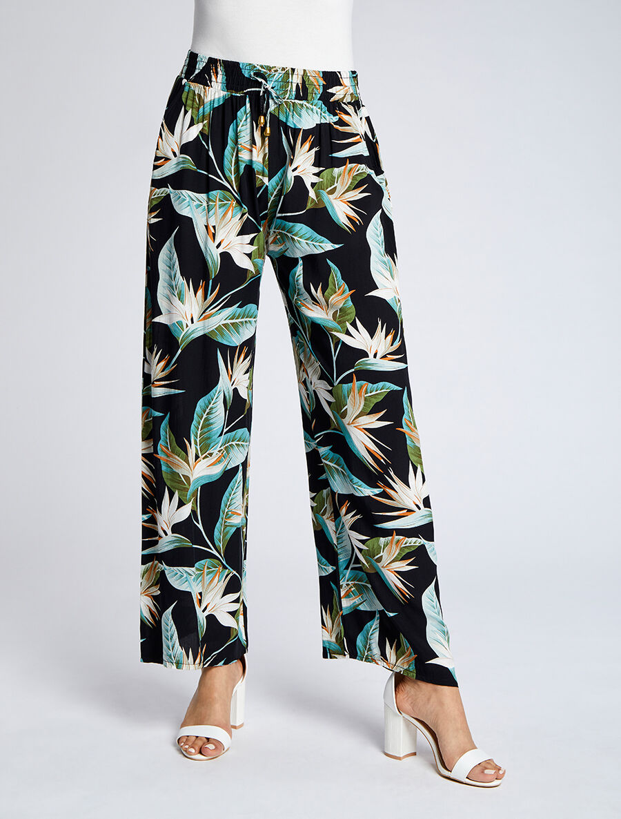 Pantalon ample imprimé végétal - Noir - 4