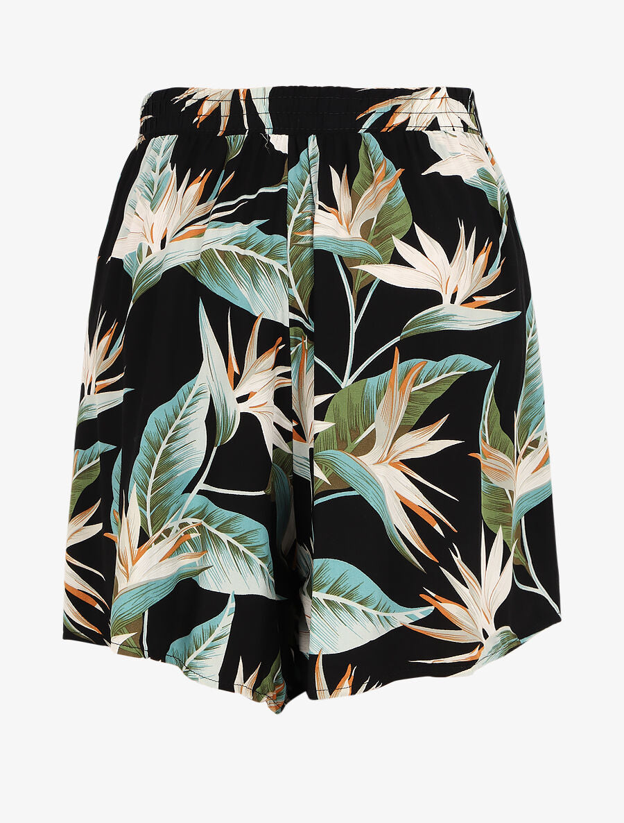 Short fluide imprimé fleurs exotiques - Noir - 2