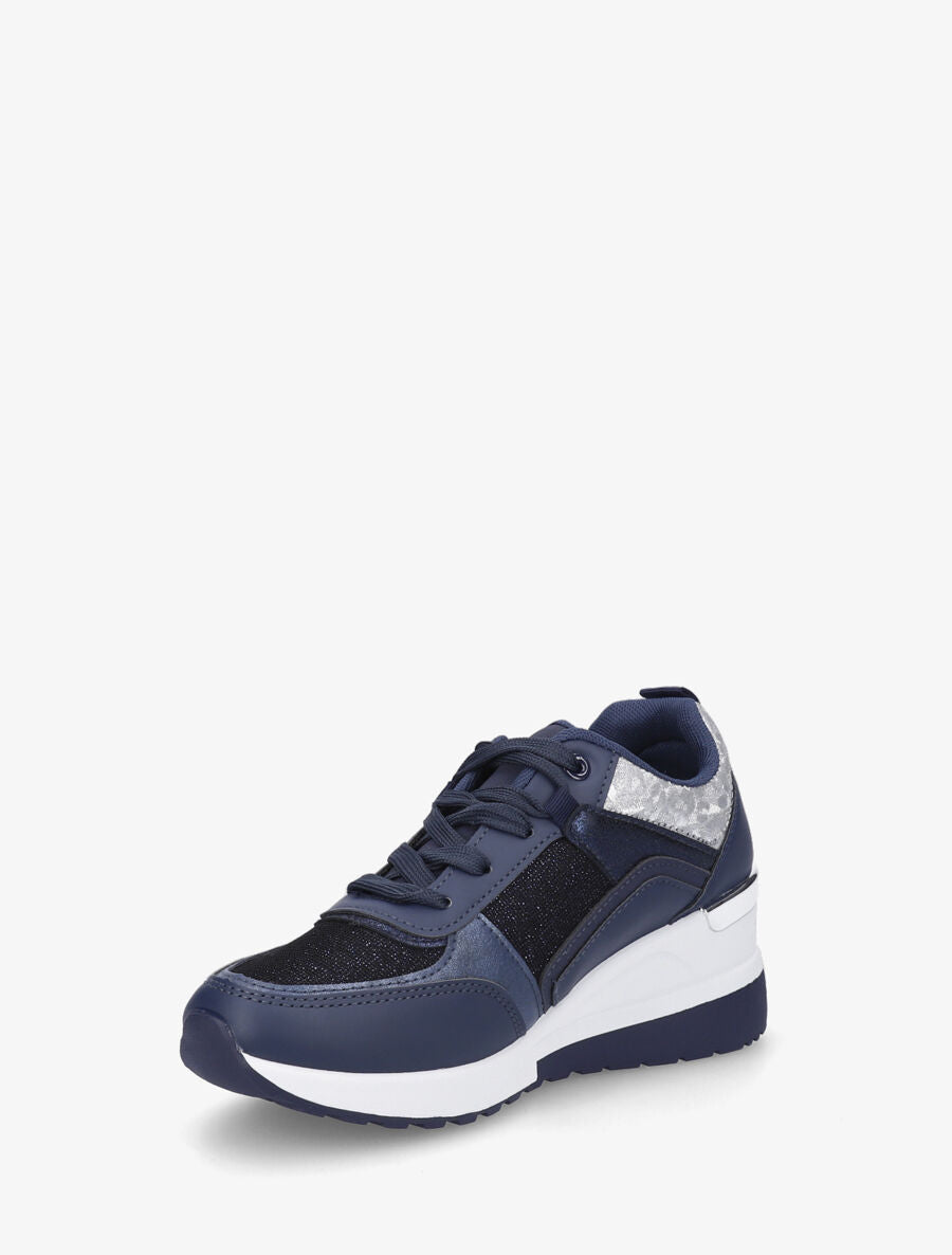 Sneakers compensées et empiècement métal - Marine - 3
