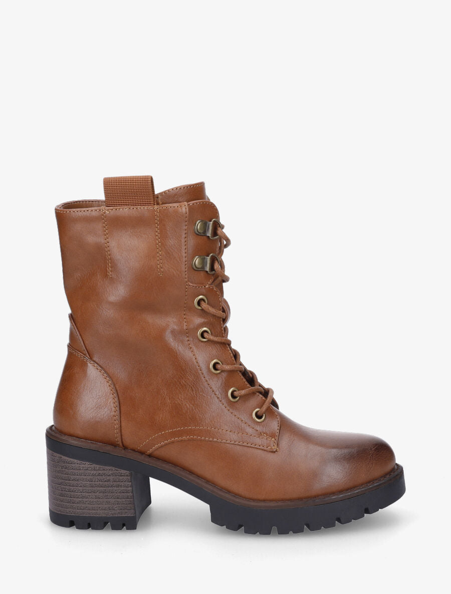 Bottines montantes à lacets en simili - Camel - 5