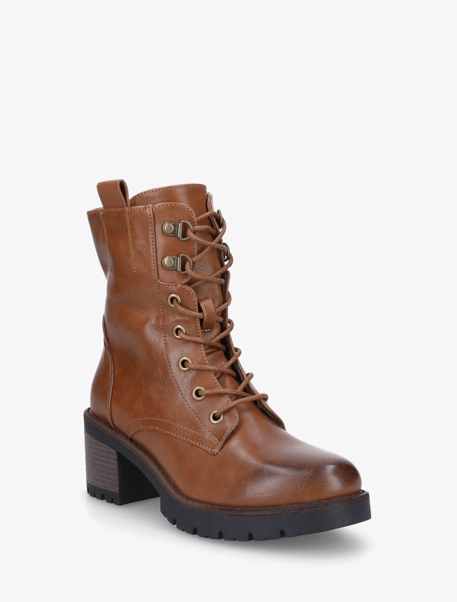 Bottines montantes à lacets en simili - Camel - 2