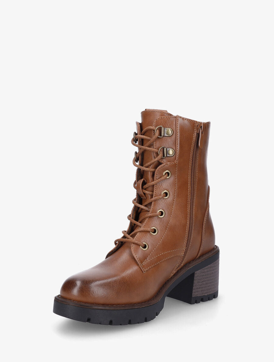 Bottines montantes à lacets en simili - Camel - 3
